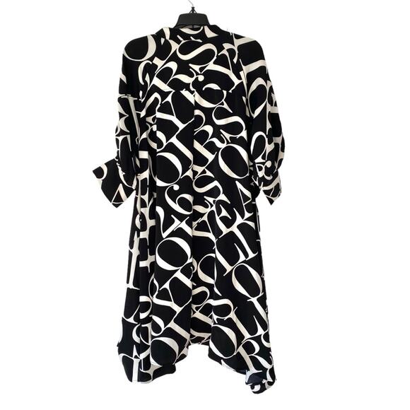 Gracia Lettering High Low Asymmetric Black White Button Down Dress size medium - Picture 6 of 10